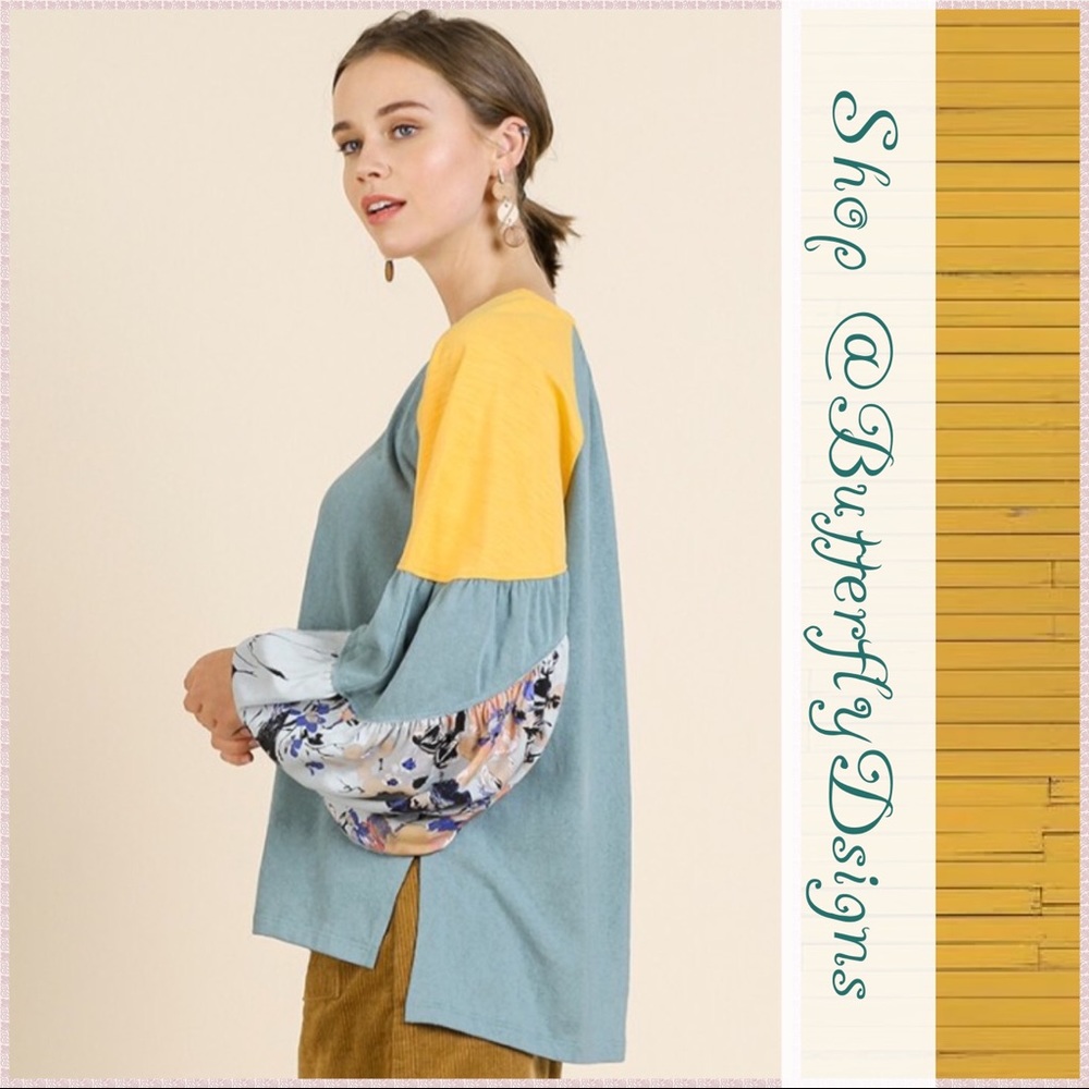 Umgee Floral Color Block Slub Knit Top - Picture 4 of 16